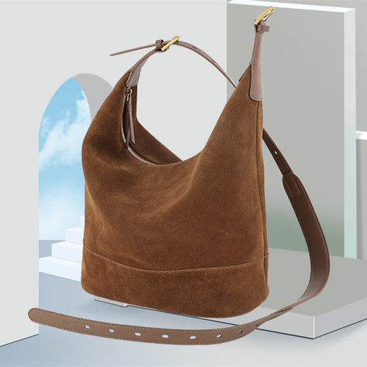 Retro Laid-back Suede Bucket A Versatile Slouchy Commuter Shoulder Or Crossbody Bag