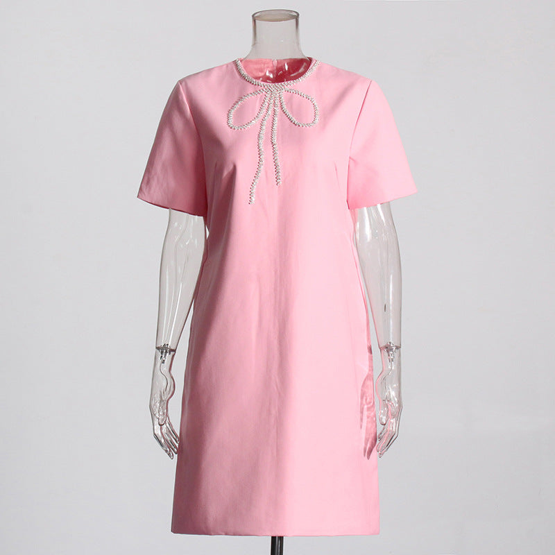 Bow Design Short Sleeve Dress Women
