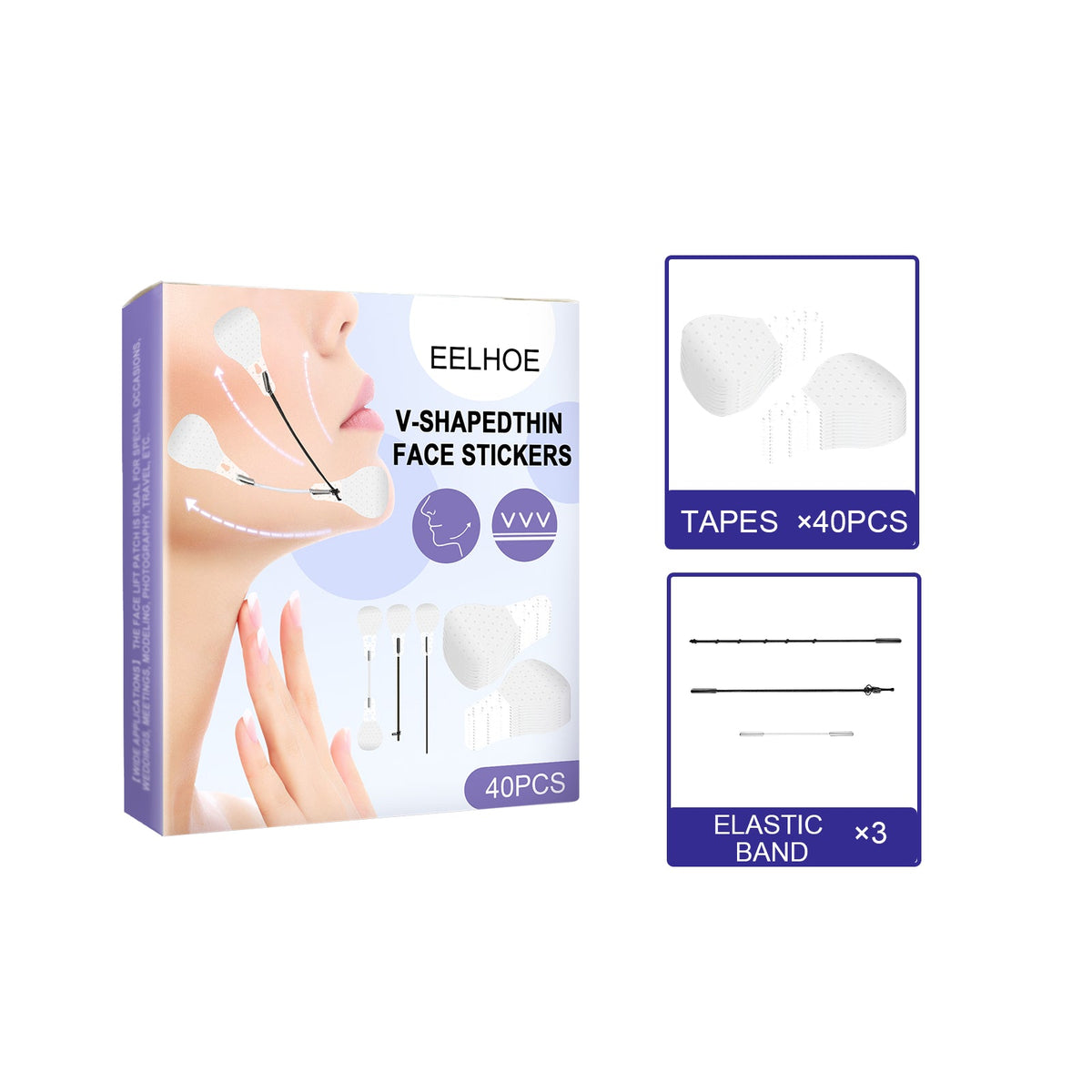 V-shaped Facial Lifting Stickers 40pcs 40pcs Stickers--3 Ropes--1 Instruction Manual 1 Box