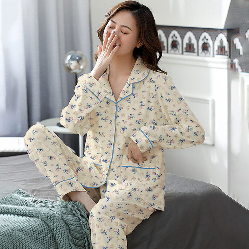Elegant Women's Autumn And Winter Cotton-like Long Pajamas Two-piece Set