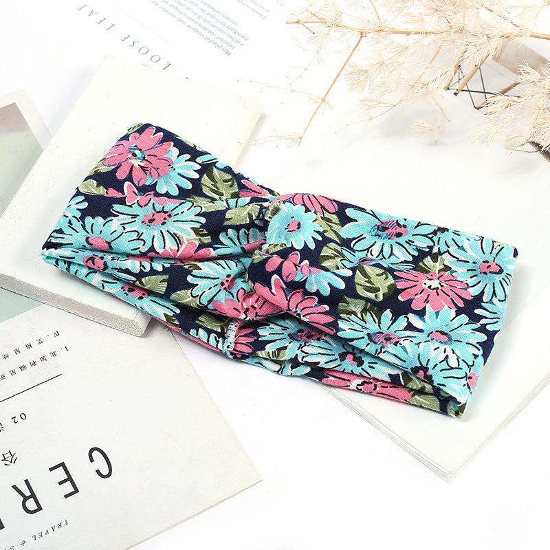 Sweat-absorbent And Anti-perspirant Bundled Headband With Wide-brimmed Print Headband