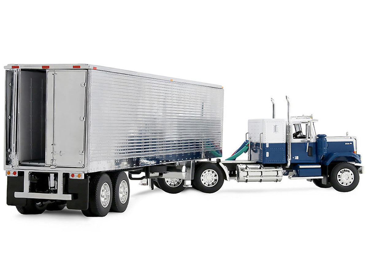 Chevrolet Bison with 34" Flat Top Sleeper & 40' Vintage Trailer with Reefer Blue and White 1/64 Diecast Model by DCP/First Gear