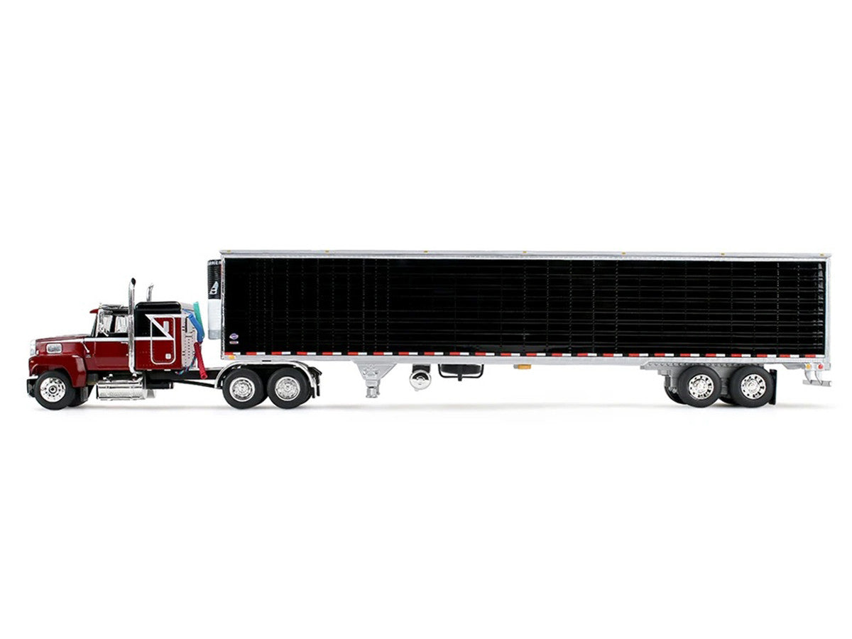 Ford LTL 9000 with 48" Flat Top Sleeper and 53' Utility Trailer with Reefer Volcano Red and Black 1/64 Diecast Model by First Gear