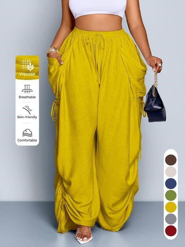 Retro Punk-style Drawstring Pleated High-waisted Wide-leg Pants