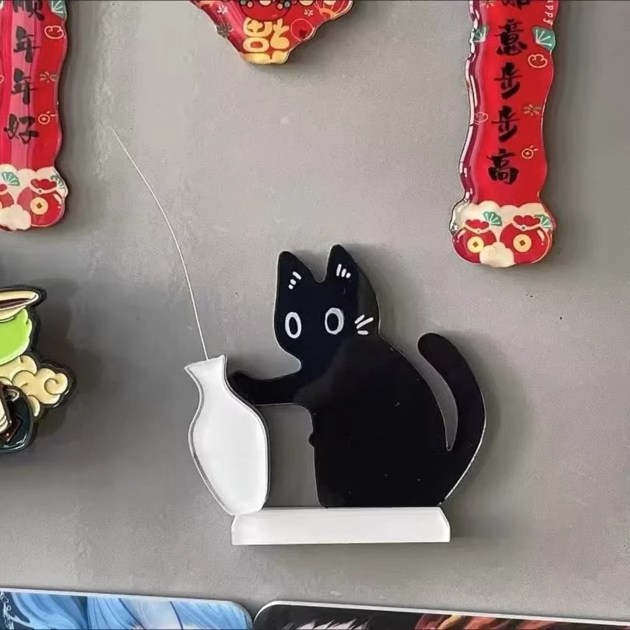 Creative Black Cat Fridge Magnet Acrylic Refrigerator Sticker Cat Whisker Fridge Magnet Figurine Kitchen Decor Gifts
