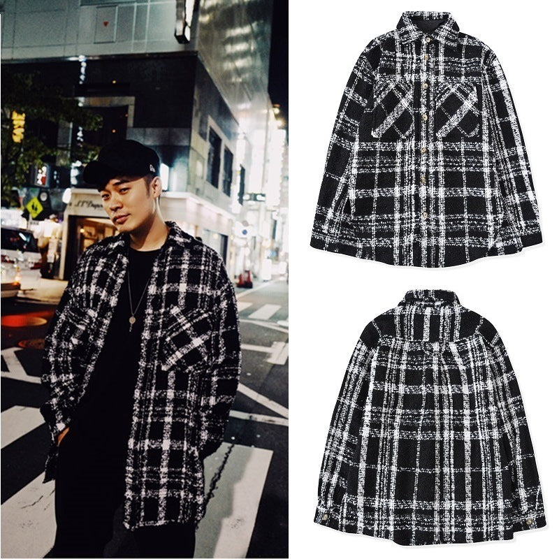 Black and White Plaid Knit Jacket for Couples