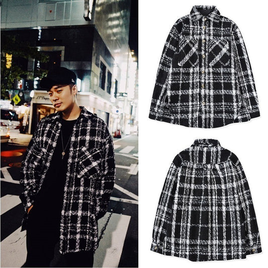 Black and White Plaid Knit Jacket for Couples