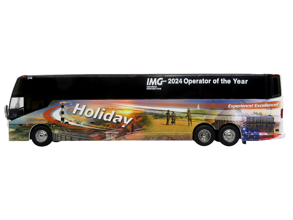 Prevost H3-45 Coach Bus "Holiday Tours - 2024 IMG Operator of the Year" White with Graphics Limited Edition 1/64 Diecast Model by Iconic Replicas