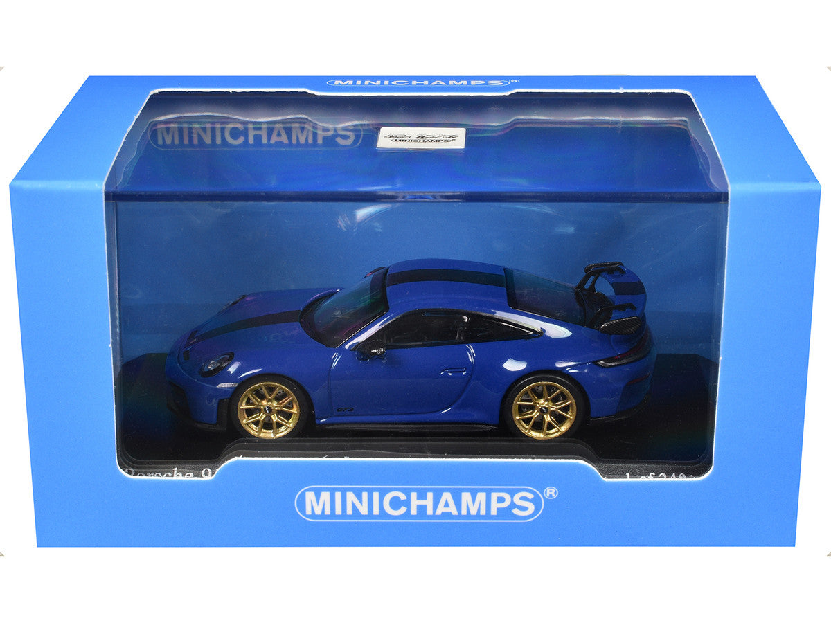 2025 Porsche 911 (992.2) GT3 Weissach Package Blue with Carbon Stripe Limited Edition to 240 pieces Worldwide 1/64 Diecast Model Car by Minichamps