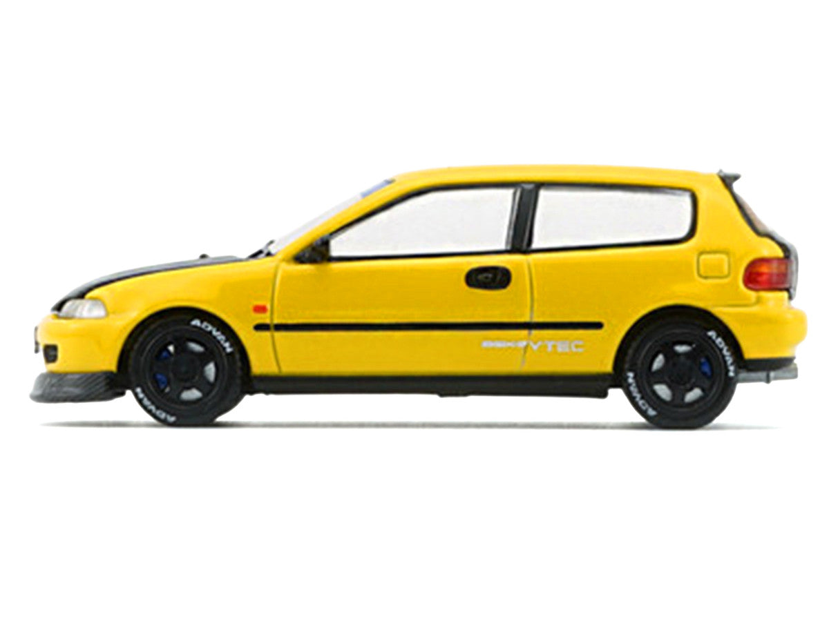 Honda Civic EG6 RHD (Right Hand Drive) Yellow with Carbon Hood with Alternates 1/64 Diecast Model Car by BM Creations
