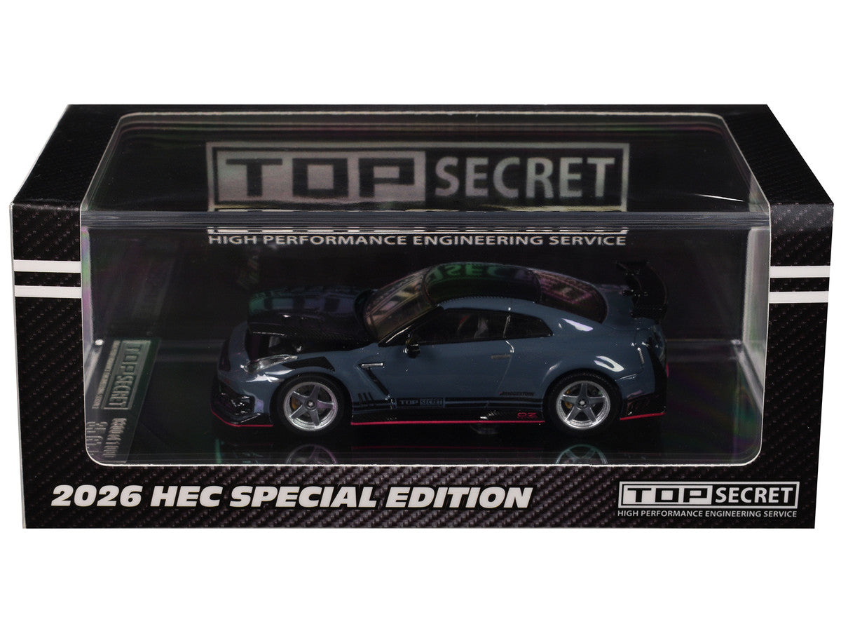 Nissan "Top Secret" GT-R (R35) RHD (Right Hand Drive) Stealth Gray with Carbon Hood and Top "Hobby Expo China 2026" 1/64 Diecast Model Car by BM Creations