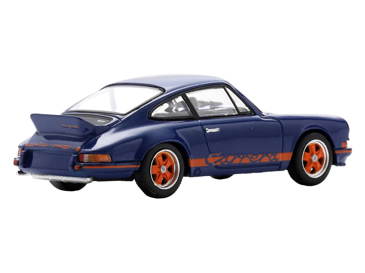 1973 Porsche 911 RS 2.7 Blue with Orange Stripes 1/64 Model Car by Spark