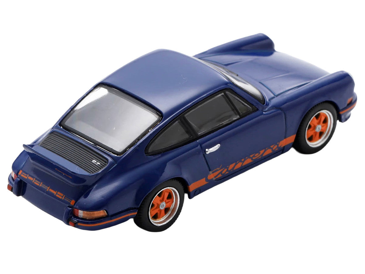 1973 Porsche 911 RS 2.7 Blue with Orange Stripes 1/64 Model Car by Spark