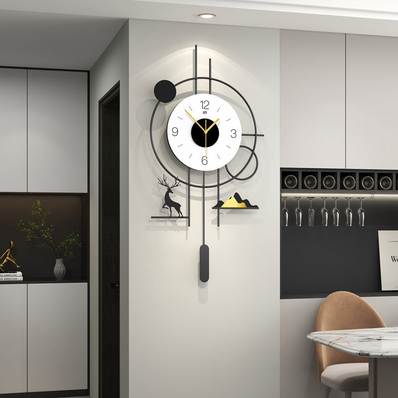 Modern Geometric Deer Pendulum Wall Clock Minimalist Living Room Decor