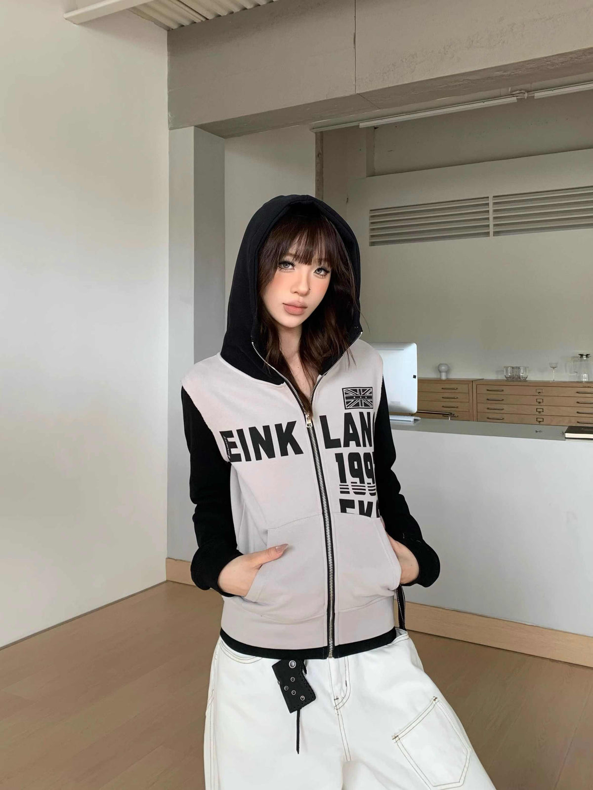 Women's Letter Printed Hoodie Thin Slim-fit Shoulder Top