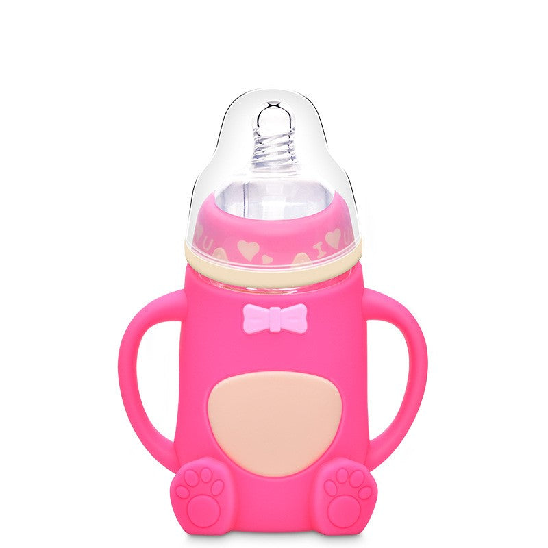 Silicone Glass Baby Bottle with Anti-Drop Design