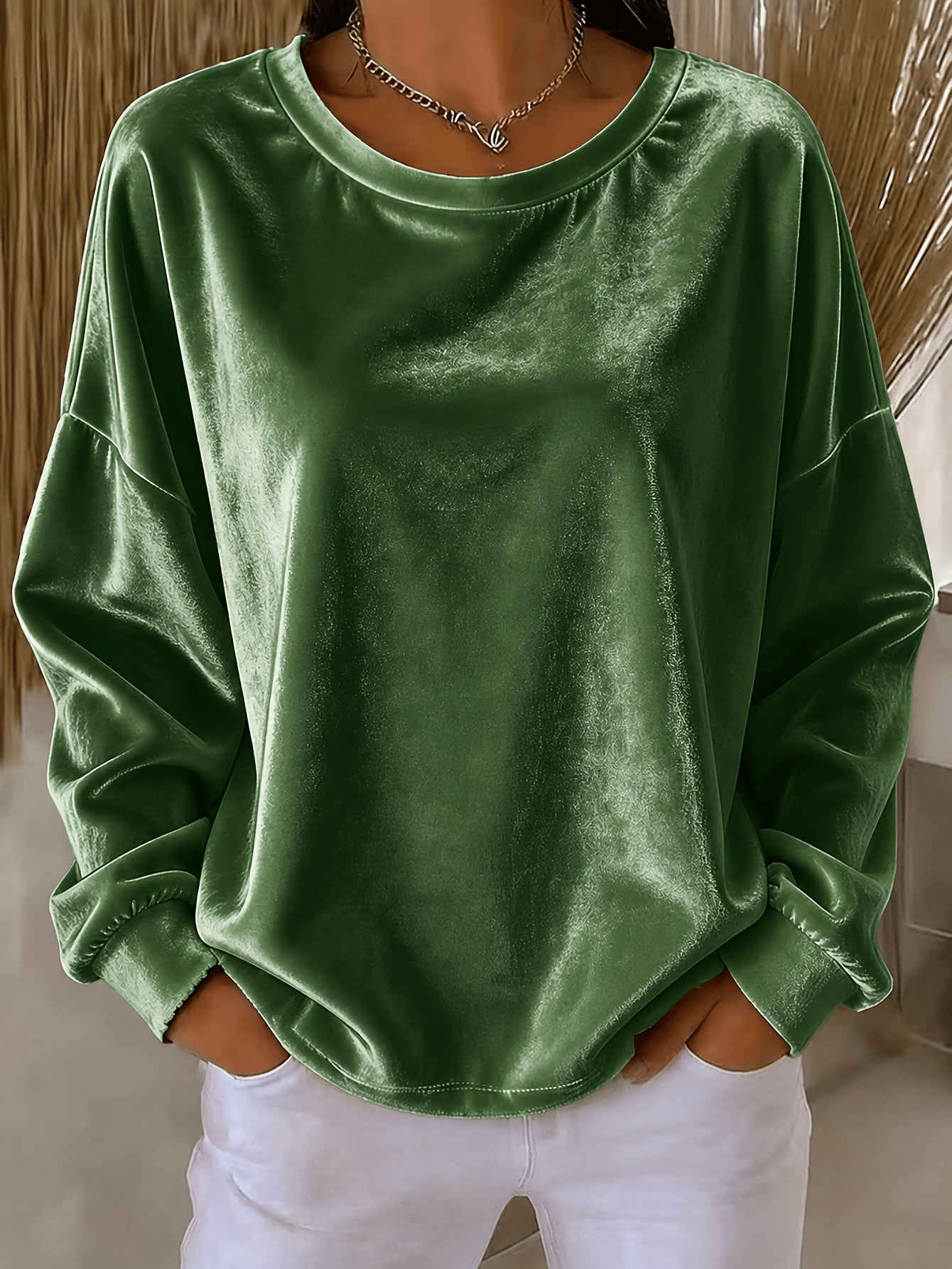 Casual Round-neck Velvet Solid-color Long-sleeve Shirt