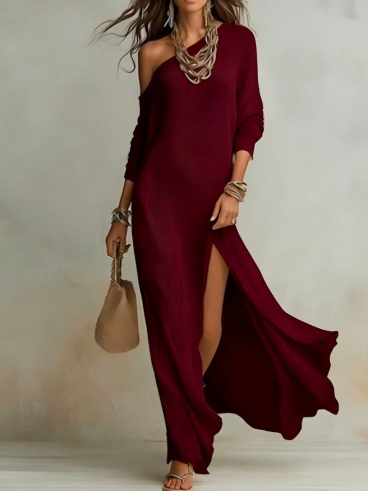 Elegant Long-Sleeve Knitted Split Dress For Women