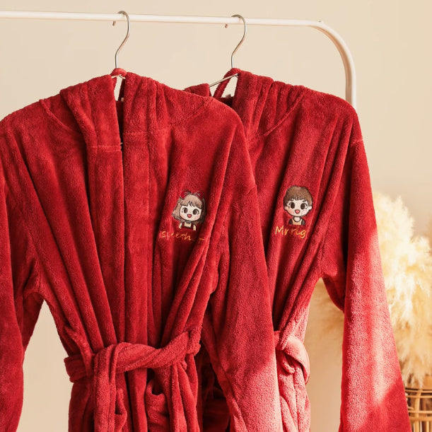 Newlywed Couple Wedding Embroidered Text Water Absorbing Home Bathrobe