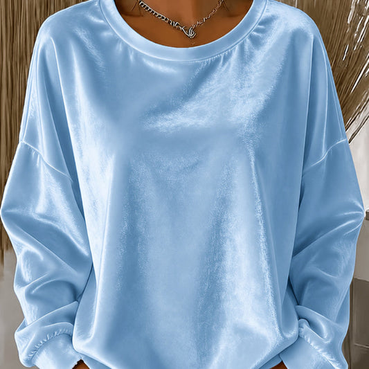 Casual Round-neck Velvet Solid-color Long-sleeve Shirt