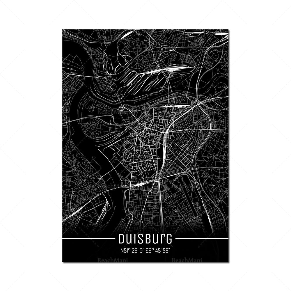 Map Black Line Poster Canvas Painting Home Decor Wall Art
