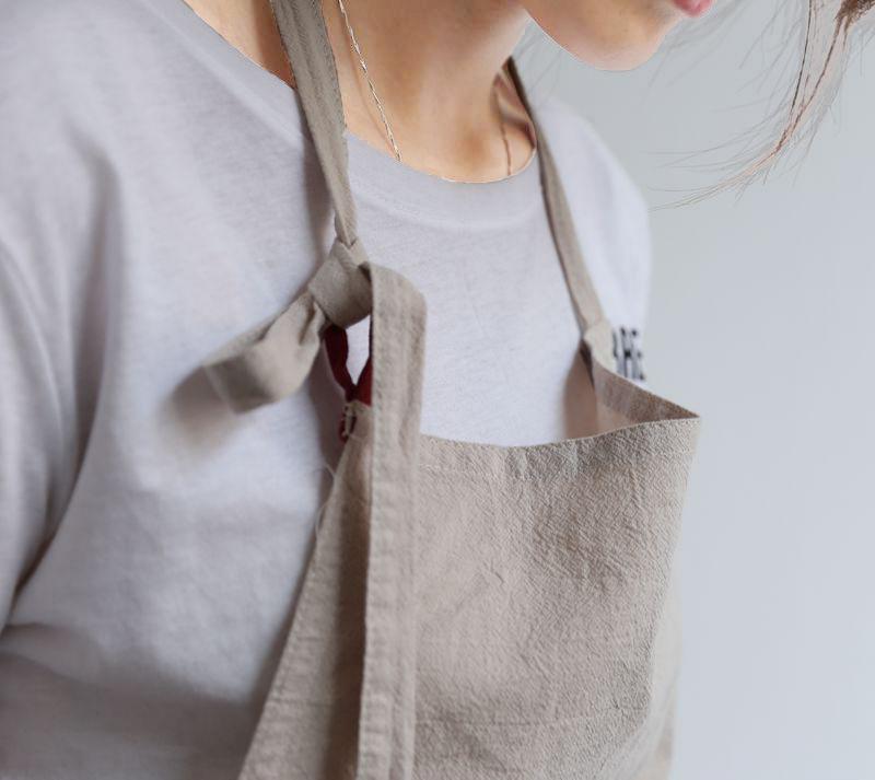 Solid Color Kitchen Apron Japanese Style Korean Style Sleeveless Multi-color Cotton And Linen