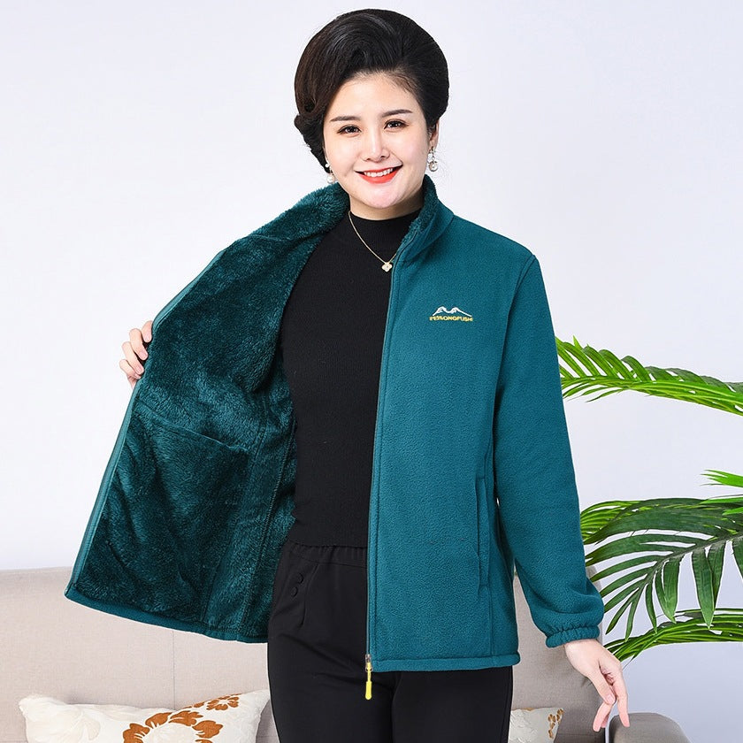 Middle-aged And Elderly Thickened Fleece Hooded Sweatshirt