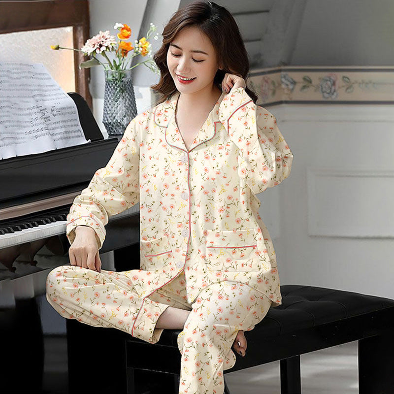 Elegant Women's Autumn And Winter Cotton-like Long Pajamas Two-piece Set
