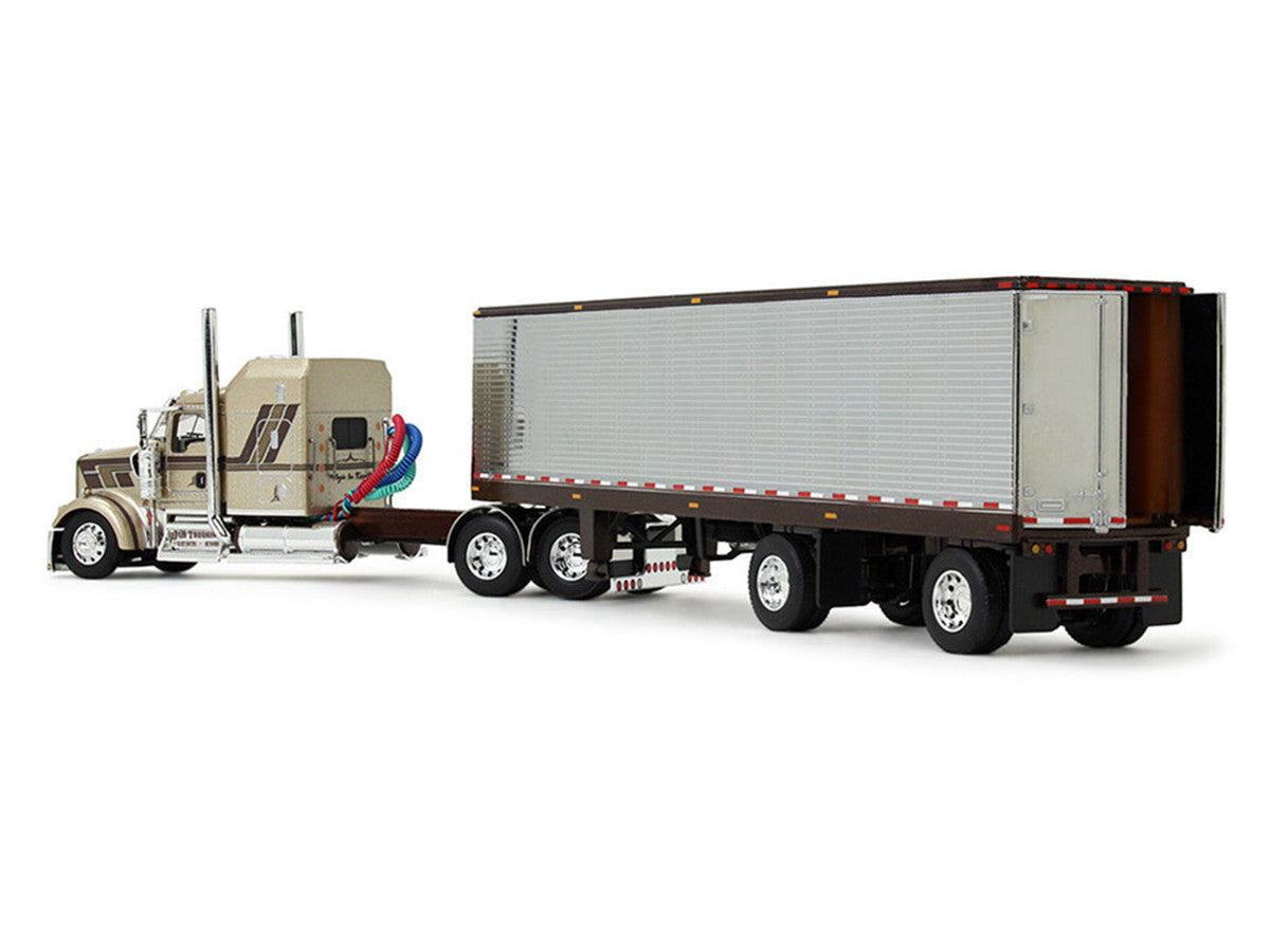 Kenworth W900L with 60" Aerodyne Sleeper and 40' Vintage Trailer "Red's Favorites - Jason Sanders" Beige with Stripes 1/64 Diecast Model by DCP/First Gear