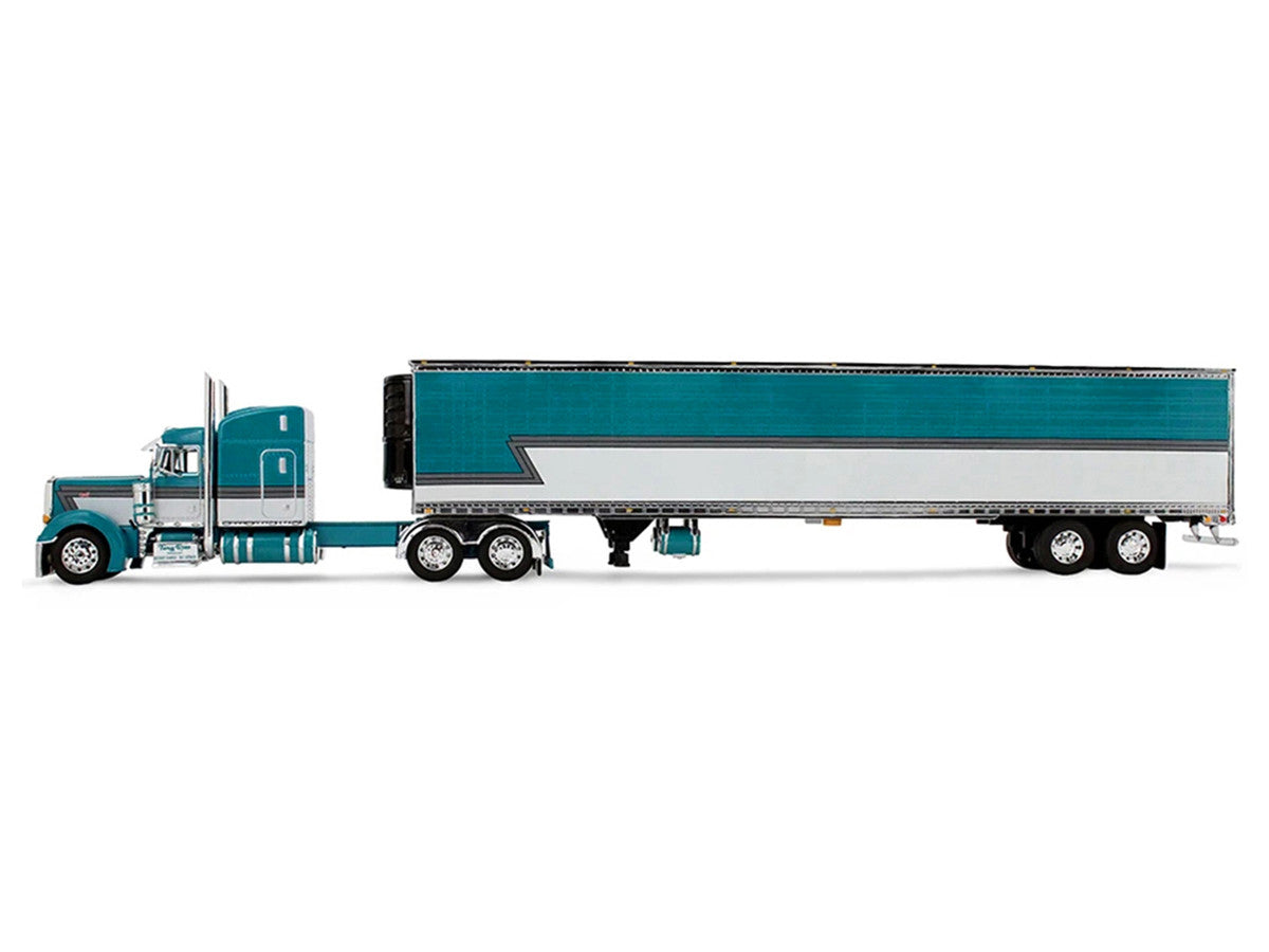 Peterbilt 379 with 63" Mid-Roof Sleeper and 53' Utility Trailer with Reefer "Tway Rose Transport" Teal and White with Stripes "Big Rigs" Series II #5 1/64 Diecast Model by DCP/First Gear