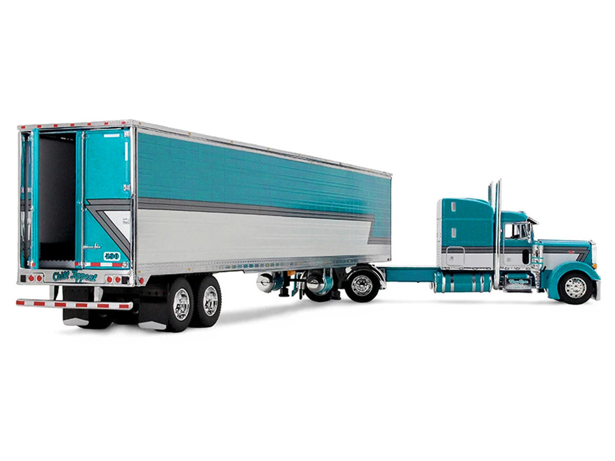 Peterbilt 379 with 63" Mid-Roof Sleeper and 53' Utility Trailer with Reefer "Tway Rose Transport" Teal and White with Stripes "Big Rigs" Series II #5 1/64 Diecast Model by DCP/First Gear