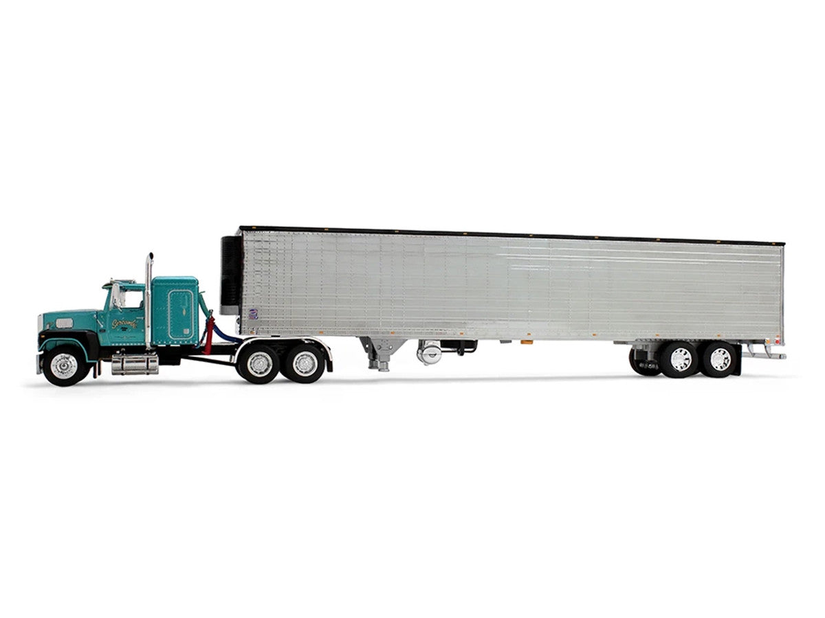 Ford LTL 9000 with 48" Flat Top Sleeper and 53' Utility Trailer with Reefer "Red’s Favorites - Tom Sercombe" Turquoise Metallic 1/64 Diecast Model by First Gear
