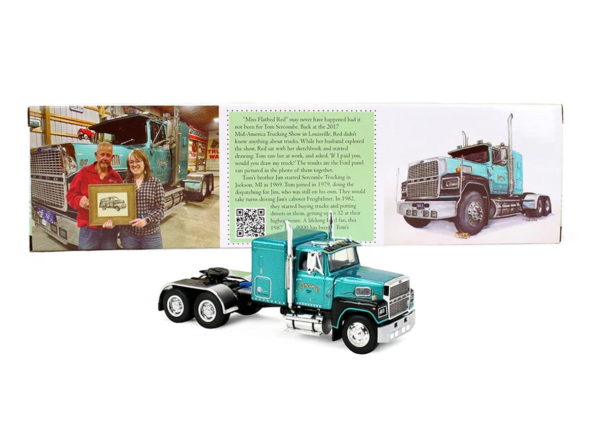 Ford LTL 9000 with 48" Flat Top Sleeper and 53' Utility Trailer with Reefer "Red’s Favorites - Tom Sercombe" Turquoise Metallic 1/64 Diecast Model by First Gear