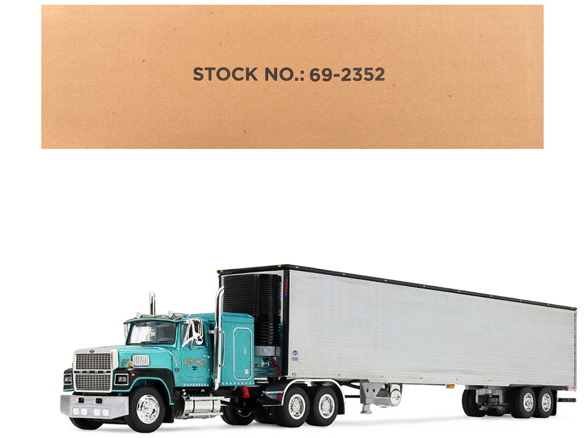 Ford LTL 9000 with 48" Flat Top Sleeper and 53' Utility Trailer with Reefer "Red’s Favorites - Tom Sercombe" Turquoise Metallic 1/64 Diecast Model by First Gear