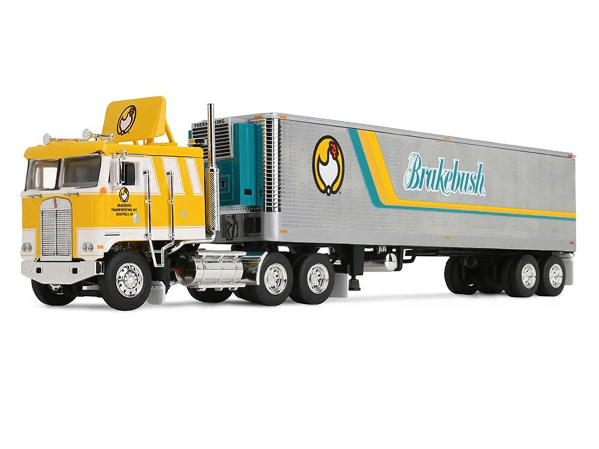 Kenworth K100 COE Flat Top and 40' Vintage Trailer with Reefer "Brakebush" Yellow with White Grpahics "Legacy Series #6" 1/64 Diecast Model by First Gear