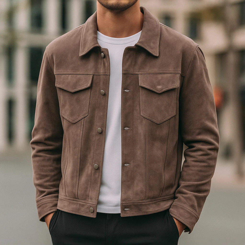 Deer Suede Men's Winter Lapel Work Jacket