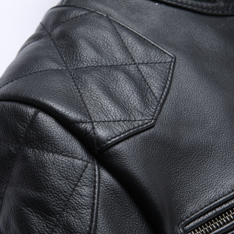 Men's Short Harley Leather Jacket, Stand Collar Casual Coat