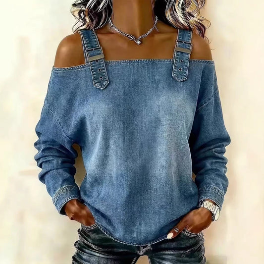 Halter-neck Off-shoulder Long-sleeve Top