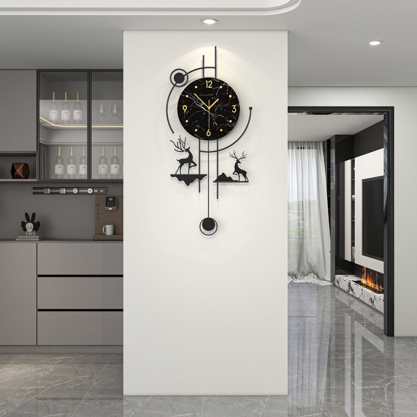 Modern Deer Wall Clock Metal Decorative Living Room Decor