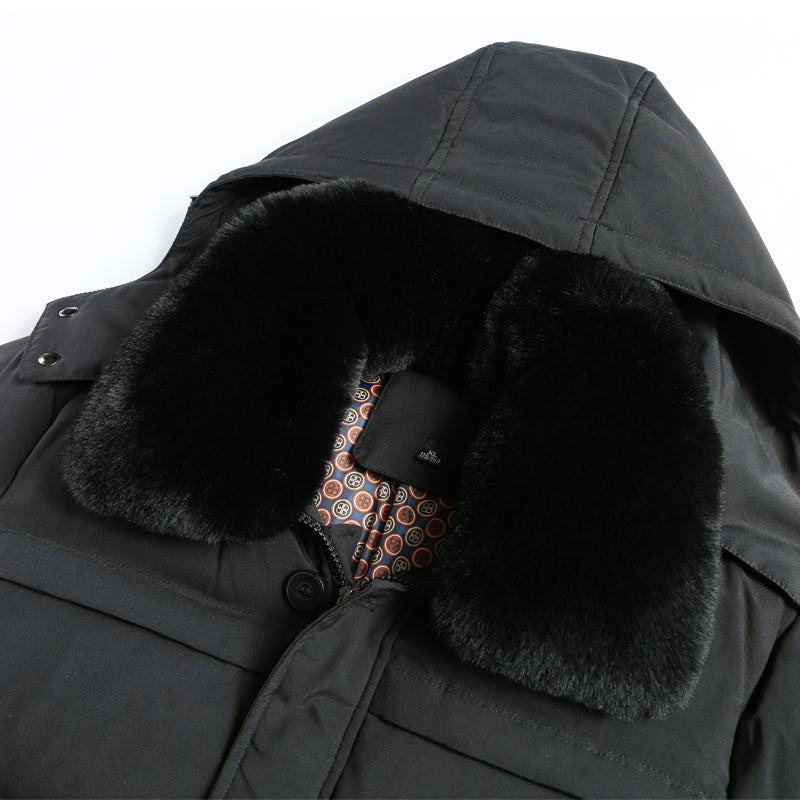 Men's Mid-Length Down Jacket with Removable Hood