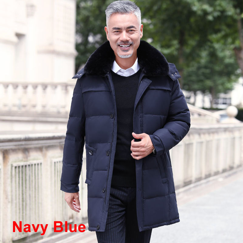 Men's Mid-Length Down Jacket with Removable Hood
