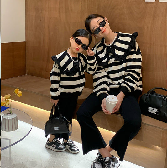 Mother And Daughter Long-sleeved Striped Sweater Two-piece Parent-child Suit