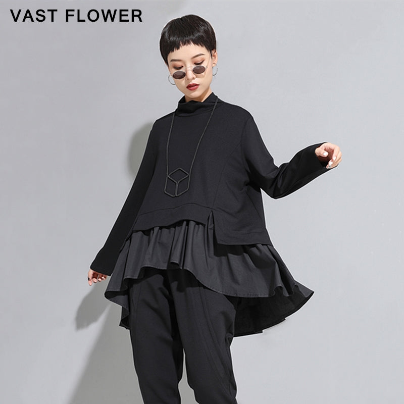 Women's Asymmetrical Ruffle Long Sleeve T-Shirt 2022