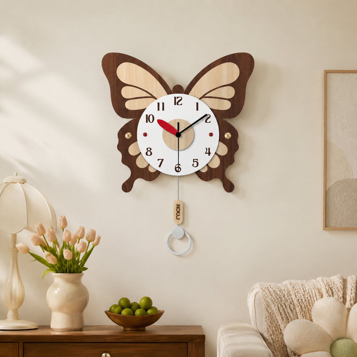 Large Butterfly Shaped Wall Timepiece Farmhouse Wood Decor Kitchen Entryway