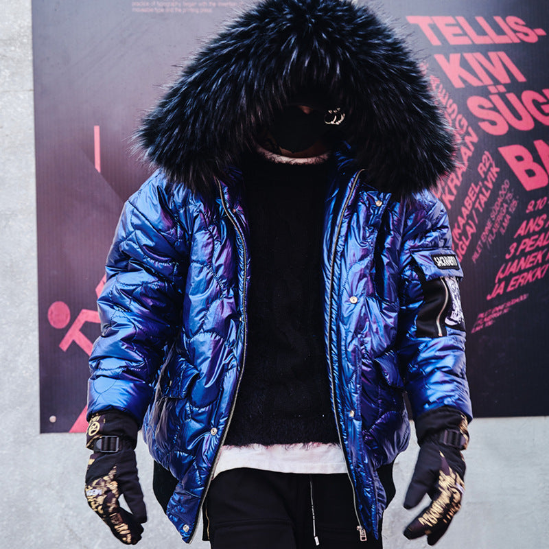 Hooded Cotton Jacket with Fur Collar for Trendy Style