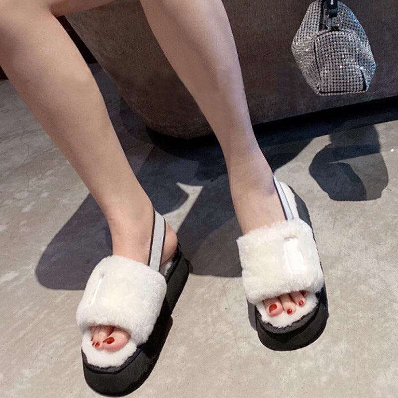 Thick-Soled Wool Disco Slide Sandals for Women