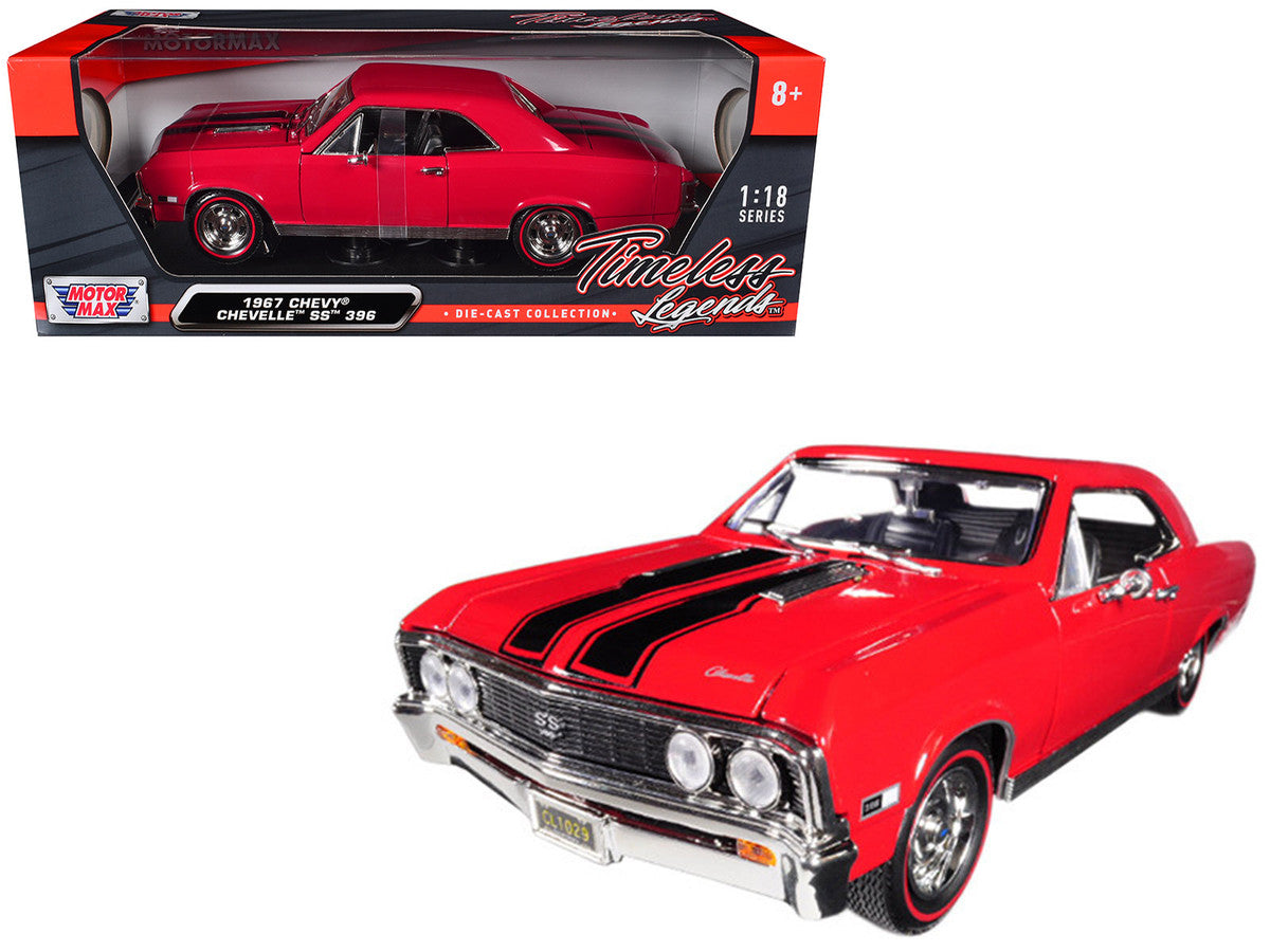 1967 Chevrolet Chevelle SS 396 Red with Black Stripes 1/18 Diecast Model Car by Motormax