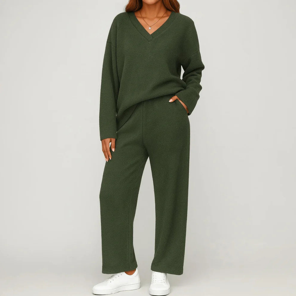 V-neck Wool Loose Pockets Leisure Suit Two-piece Pajamas