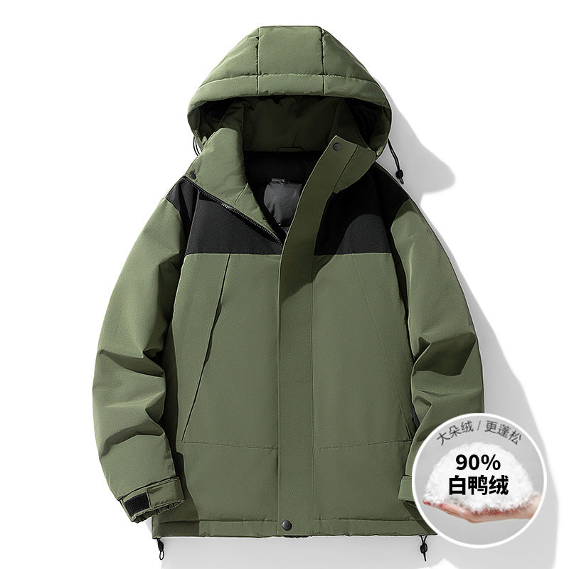 Men's Winter Color-Block Hooded Thick Down Jacket