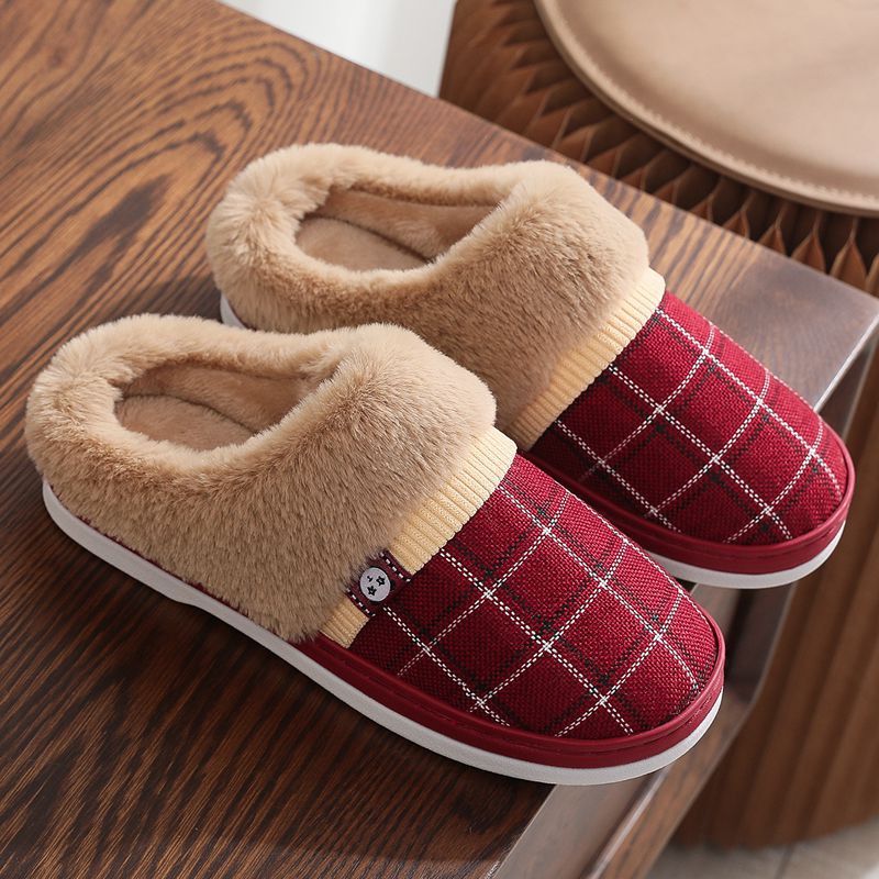 Mens Cotton Slippers For Winter Non-slip  Warm And With A Thick Sole